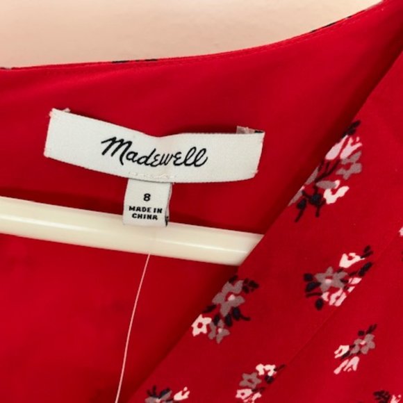 Red Silk Ruffle-Sleeve Button-Front Dress - Picture 5 of 7